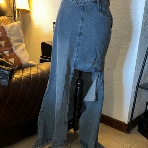 House of Sunny Blue Denim Skirt with Front Slit